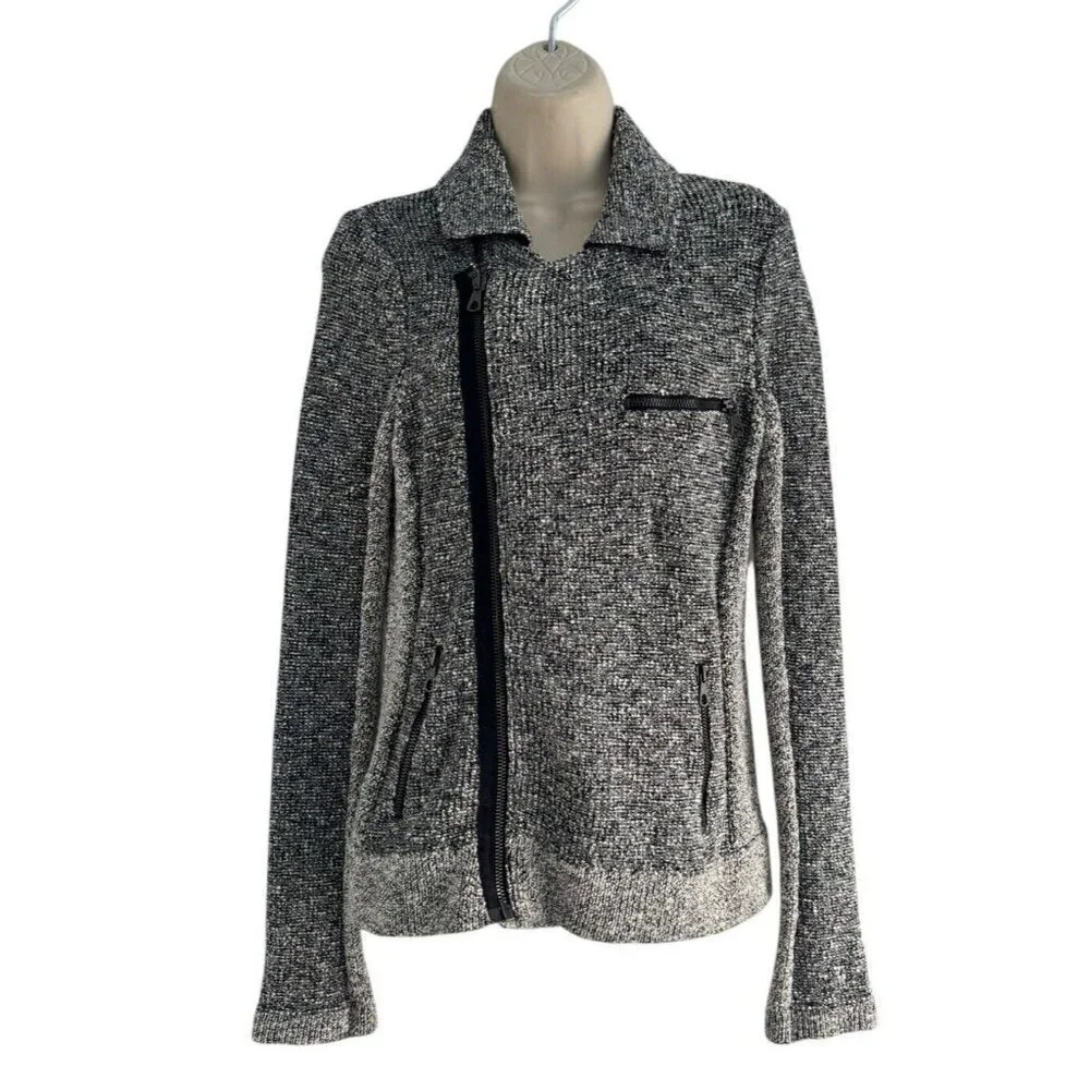 Rag & Bone Hart Tweed Biker Moto Black White Asymmetric Zip Knit Pockets S